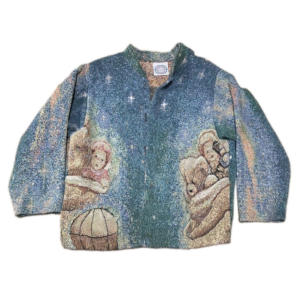 Vintage Sugar Street Weavers Cardigan Santa Christmas Tapestry OS Jacket